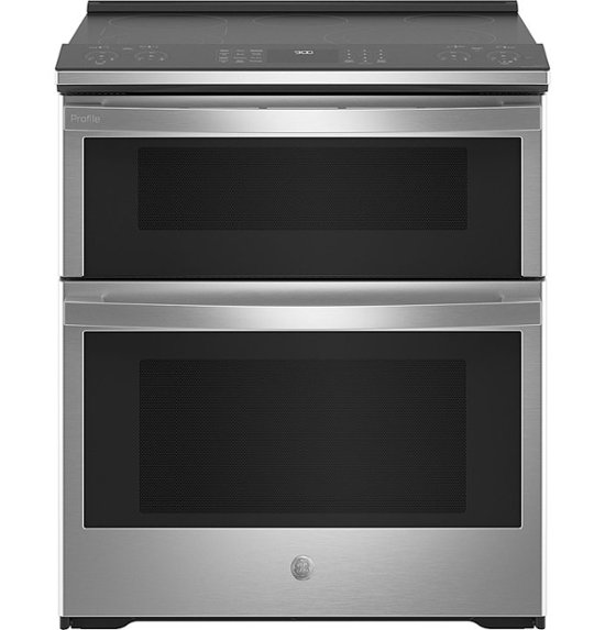 Front Zoom. GE Profile - 6.6 Cu. Ft. Slide-In Double Oven Electric True Convection Range with No Preheat Air Fry - Stainless steel.