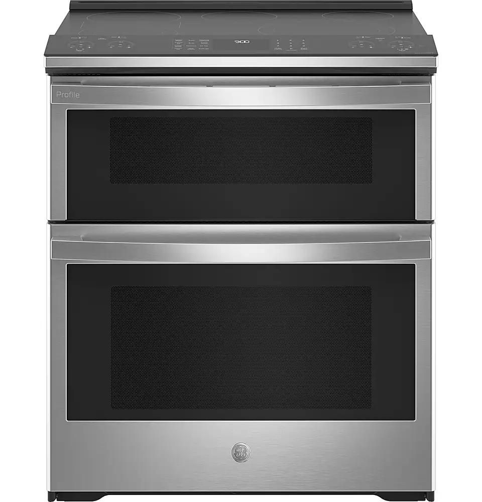 GE Profile - 6.6 Cu. Ft. Slide-In Double Oven Electric True Convection Range with No Preheat Air Fry - Stainless Steel