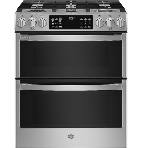 GE Profile - 6.7 Cu. Ft. Slide-In Double Oven Gas True Convection Range with Steam Self-Clean, No Preheat Air Fry and WiFi - Fingerprint Resistant Stainless Steel