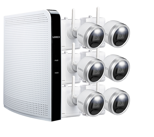 Lorex 1080p HD Wire-Free Security System with 6 Battery-Operated Active Deterrence Cameras and Person Detection - White