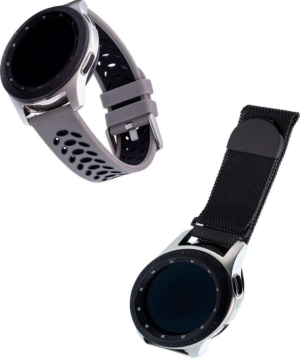 Angle. WITHit - Universal Smartwatch Silicone and Mesh Sport Band Kit 2-Pack for Samsung Galaxy 22mm - Woven Black/Grey/Black.