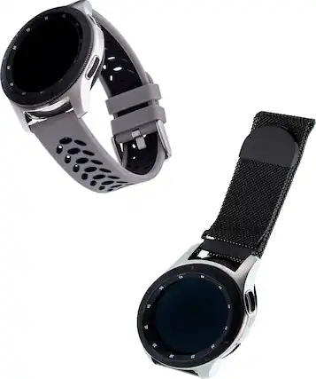 Angle. WITHit - Universal Smartwatch Silicone and Mesh Sport Band Kit 2-Pack for Samsung Galaxy 22mm - Woven Black/Grey/Black.