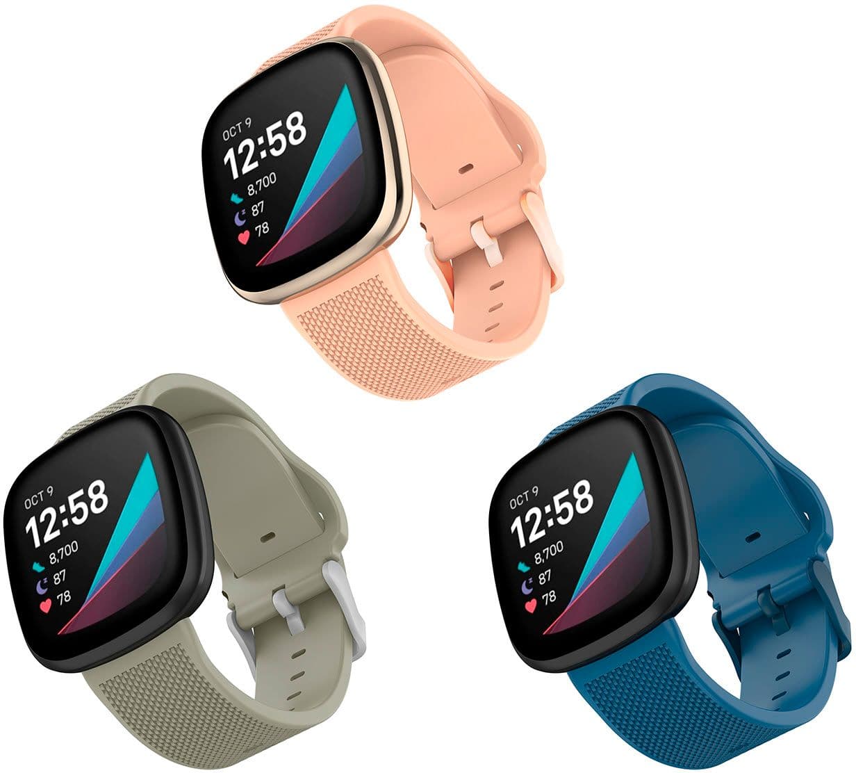 WITHit Fitbit Versa 3 & Fitbit Sense Silicone One size fits all Watch band  Navy/Light Gray/Blush Pink 54403BBR - Best Buy