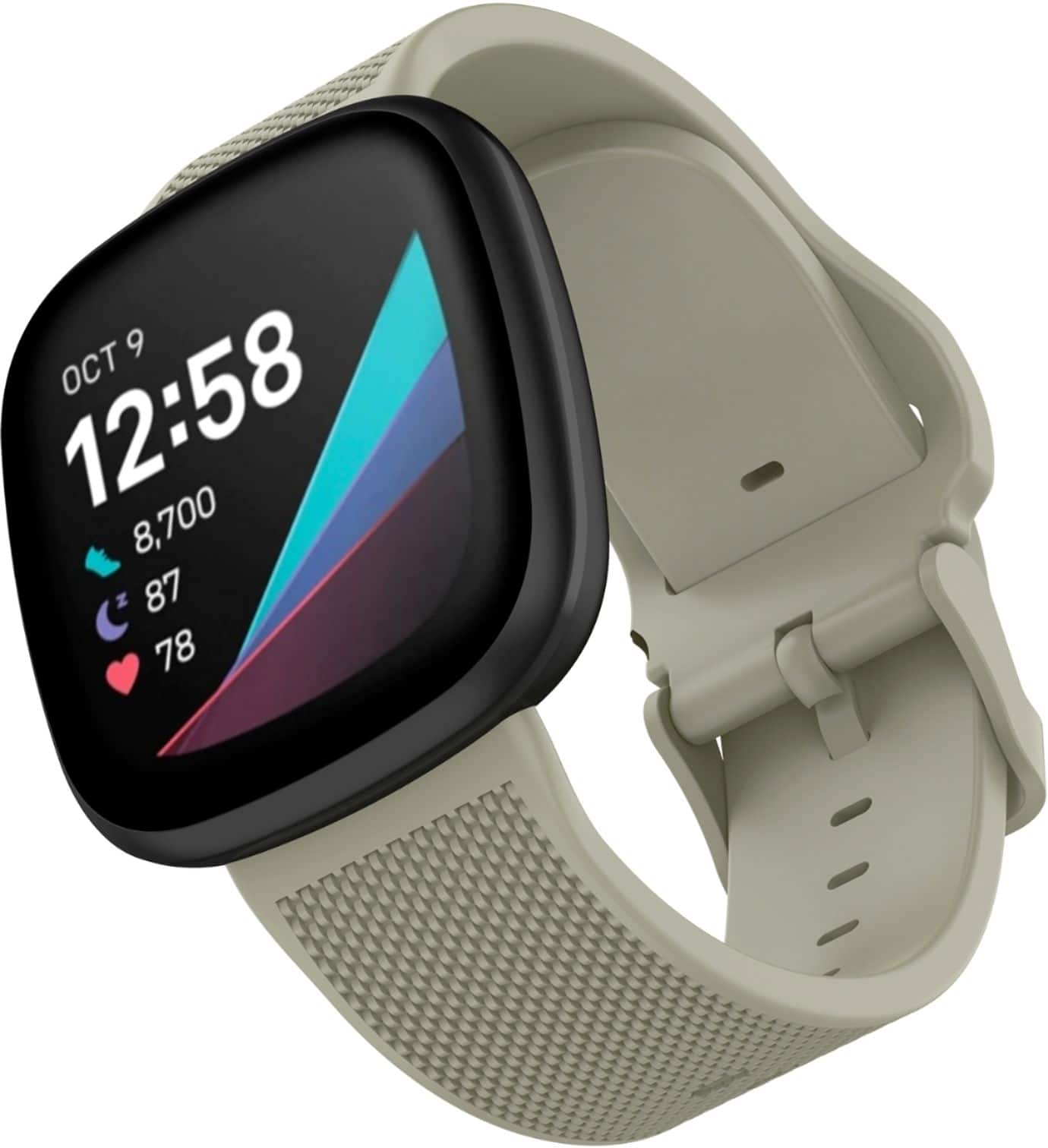 The text on the image reads: "9 OCT 12:58 8,700 Z 87 78". This can be grouped and corrected as follows:
"9 OCT 12:58" represents the date and time of the image.
"8,700 Z 87 78" could be a reference to the watch's battery life, with "8,700" possibly representing the battery capacity or the number of hours left before the battery runs out. The "Z" could be a reference to the watch's model or a specific feature. The "87" and "78" might be related to the watch's water resistance or other specifications.