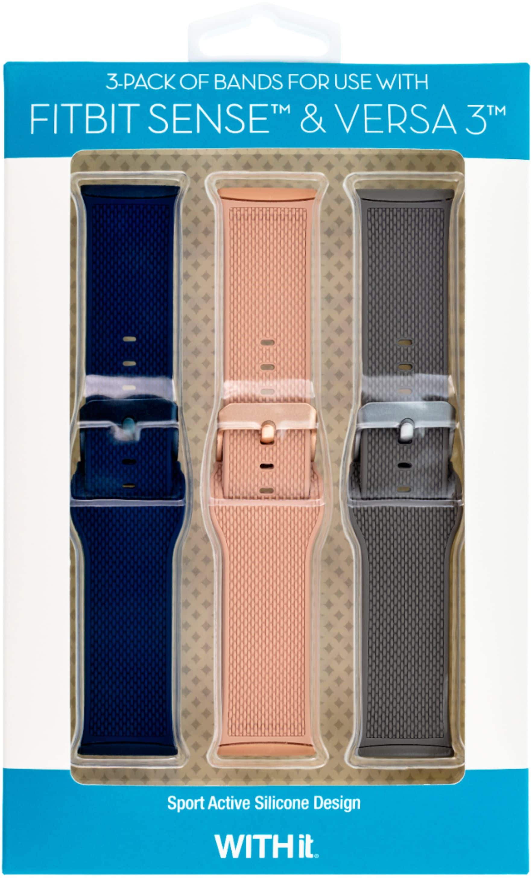 3-pack of bands for use with Fitbit Sense & Versa 3 Sport Active Silicone Design.