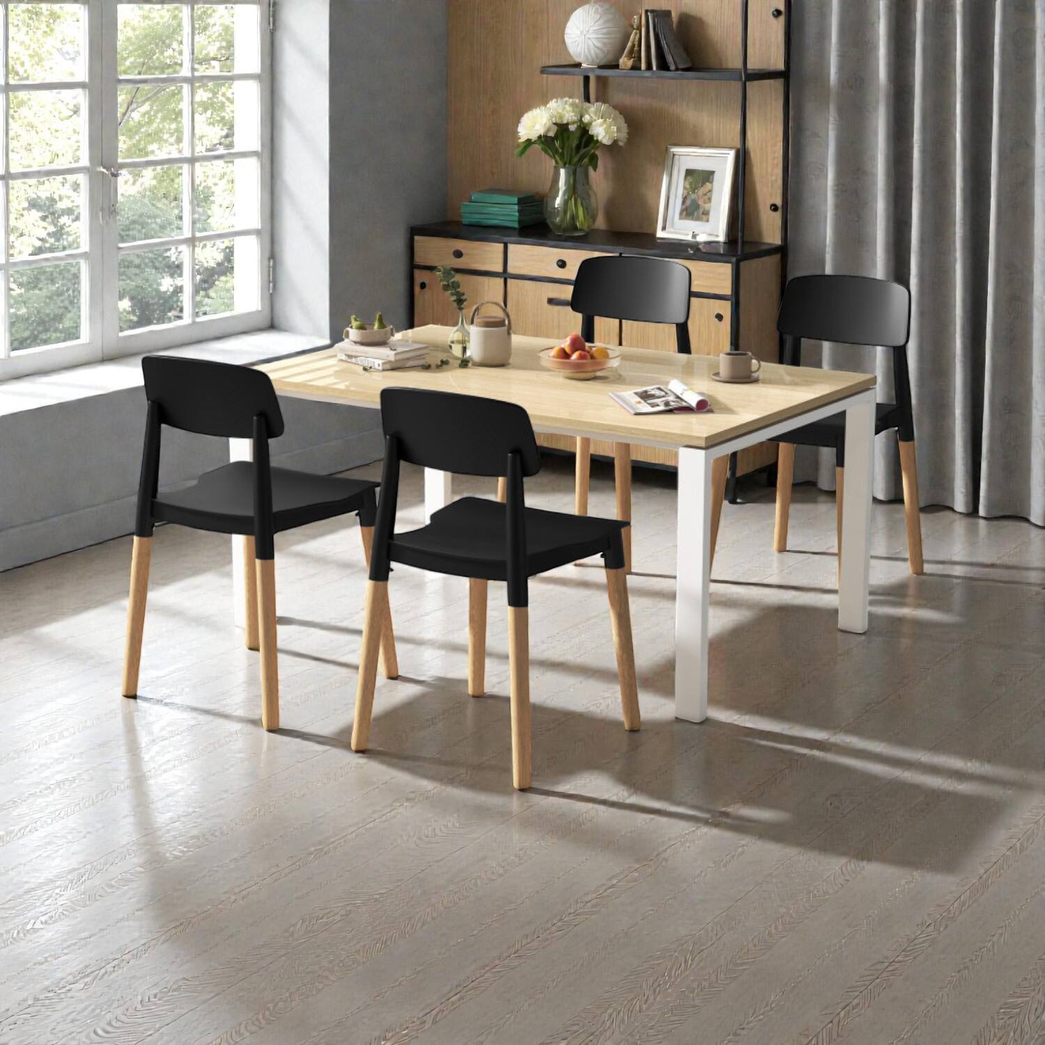 Front. Hivvago - Sleek Dining Side Chairs with Supportive Backrest, Set of 4 - Black.