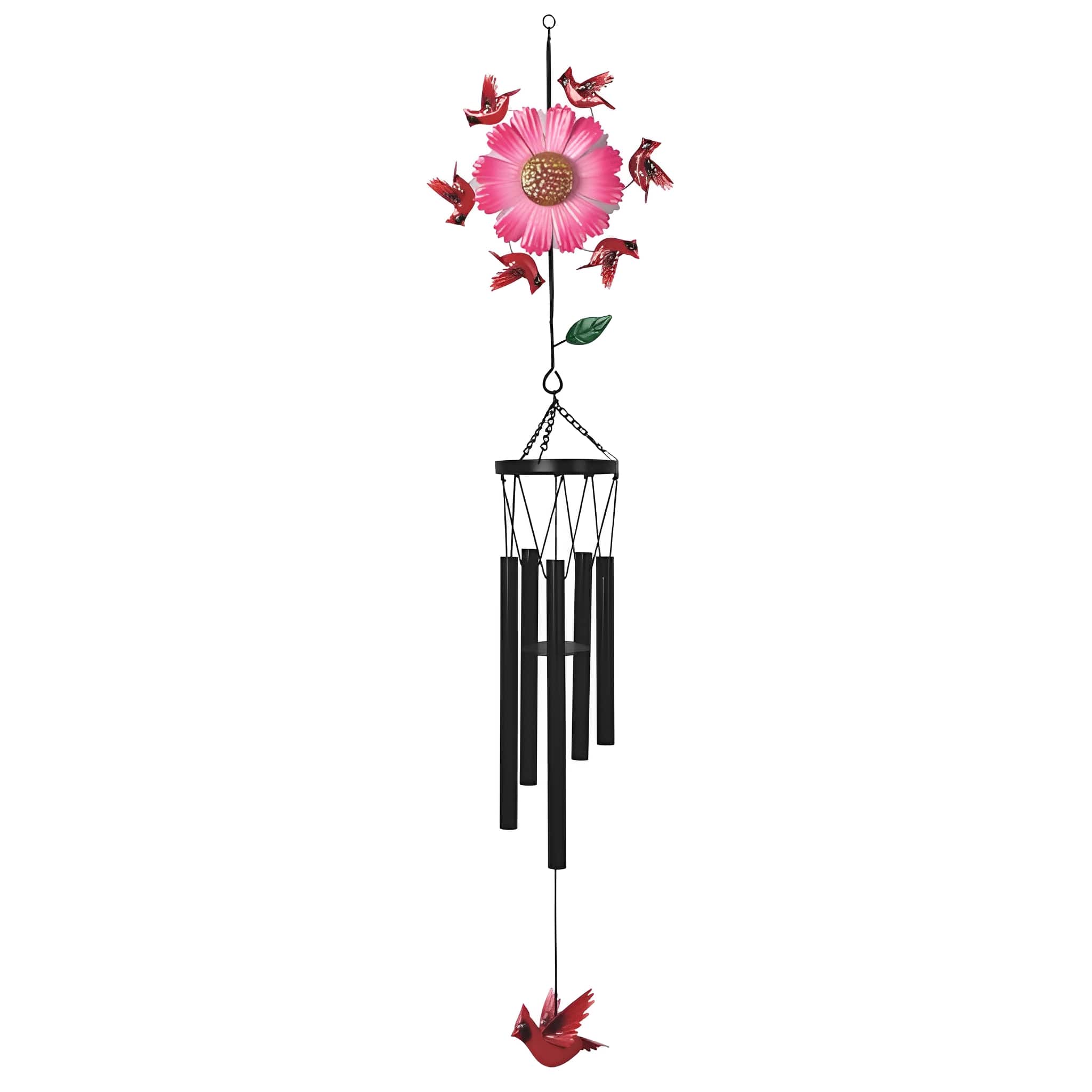 FC Design - 41"Long Spinning Windmill Flower with Cardinal Wind Chime Outdoor Patio or Garden Hanging Decoration - Multi-Color