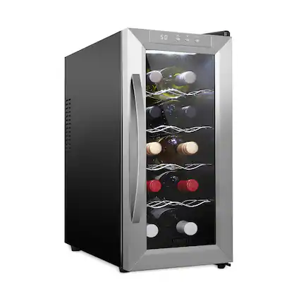 Front. Schmecke - 10 Bottle Thermoelectric Wine Cooler, Quiet Freestanding Wine Fridge, Stainless Steel - Stainless Steel.