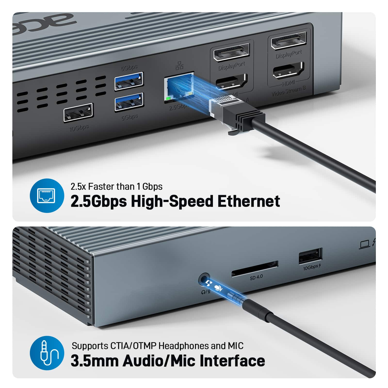 Acer Thunderbolt 4 Dock, 16 in 1 Quad Monitor DisplayLink Docking