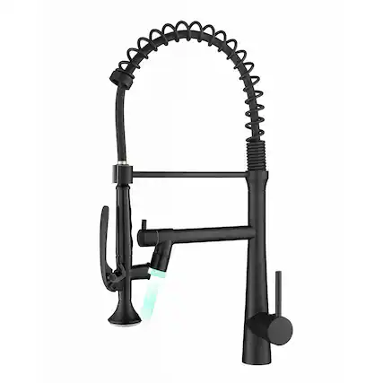 Front. Boyel Living - Matte Black Single Handle No Sensor Pull Down Sprayer LED Kitchen Faucet - Matte Black - LED.