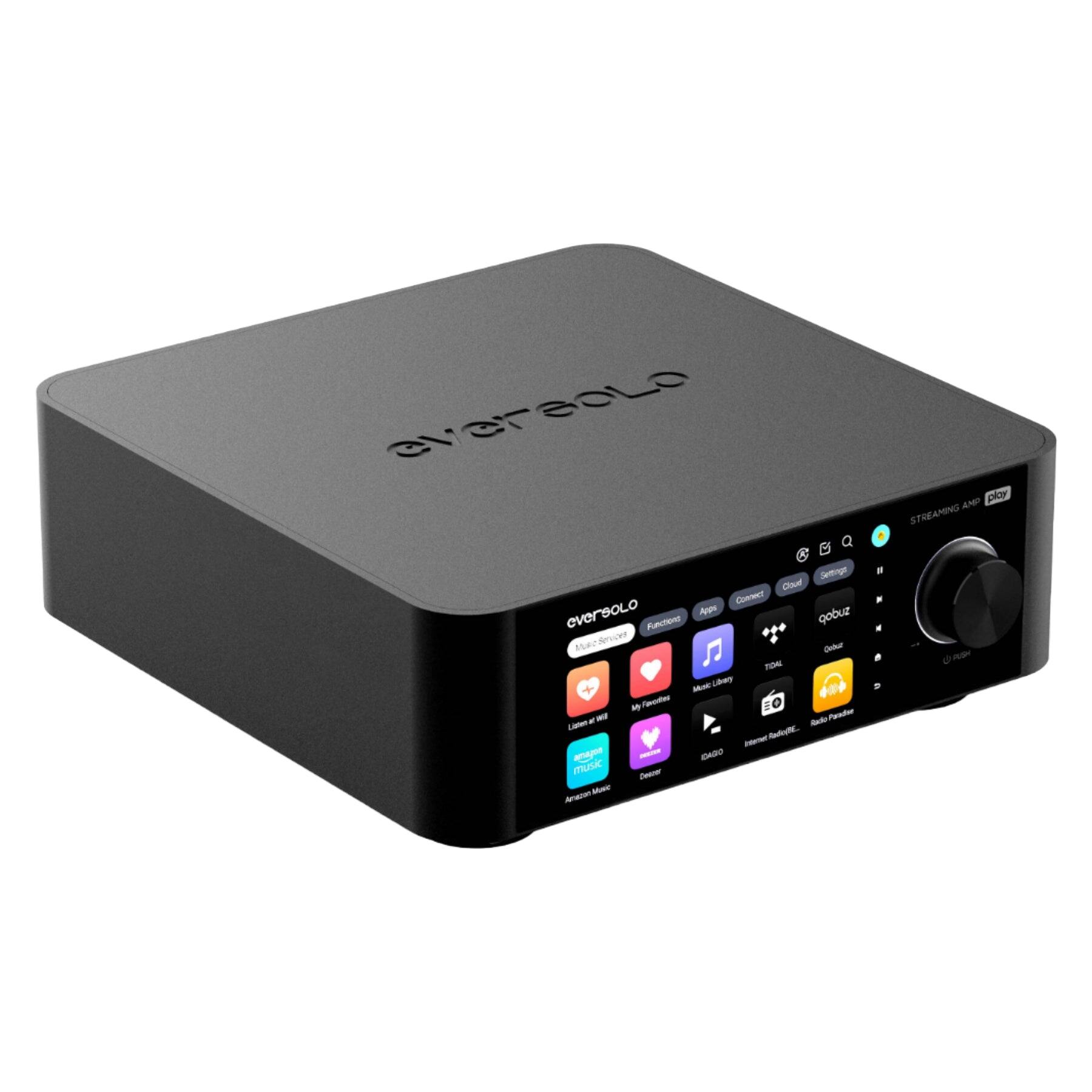 eversolo
Streaming Amp
Functions
- Learn at ease
- My Favorites
- Music Library
- TIDAL
- Internet Radio
- Radio Presets
- Qobuz
- Spotify
- Amazon Music
- Deezer
Settings
- Age
- Connect
- Cloud
Streaming Amp
- play