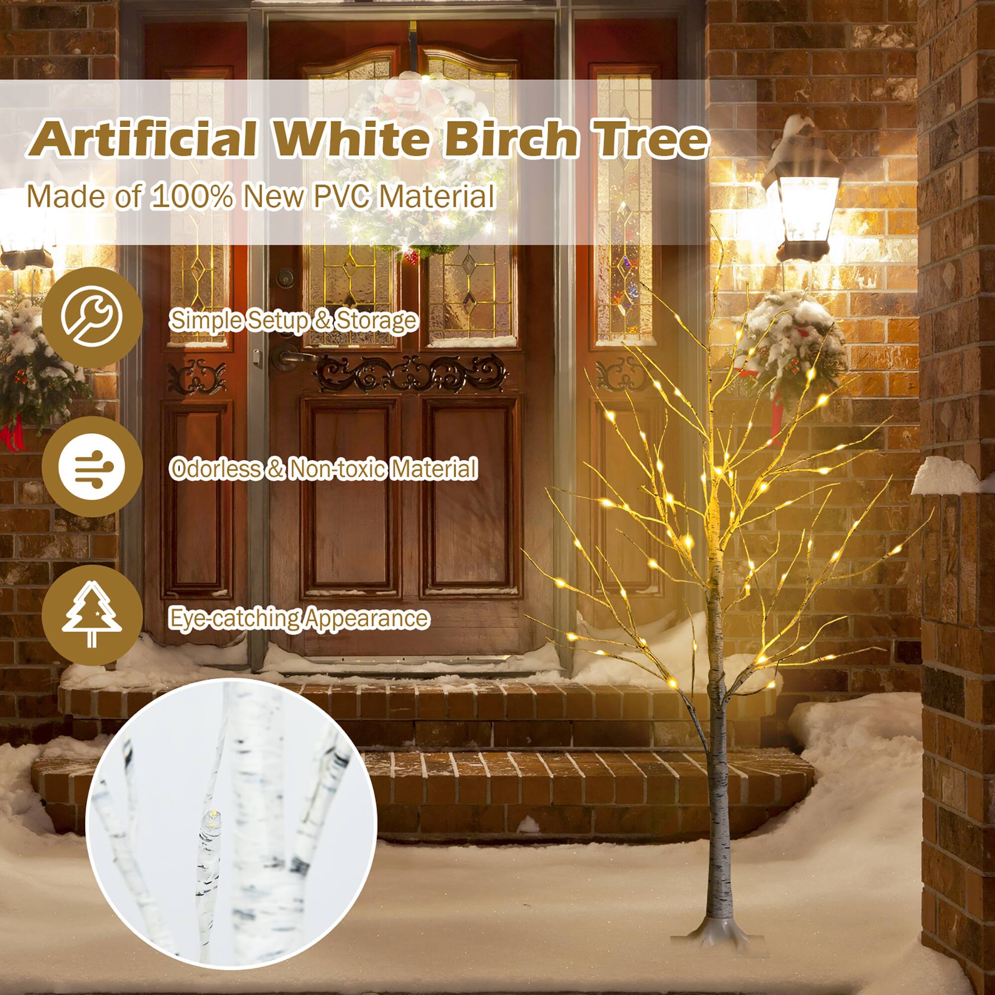 Artificial White Birch Tree Made of 100% New PVC Material Simple Setup & Storage Odorless & Non-toxic Material Eye-catching Appearance