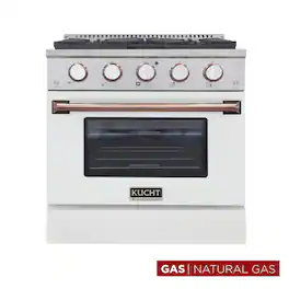Kucht - 30 in. 4.2 cu. ft. Natural Gas Range with Sealed Burners and Convection Oven in White with Rose Gold Accents - White & Rose Gold