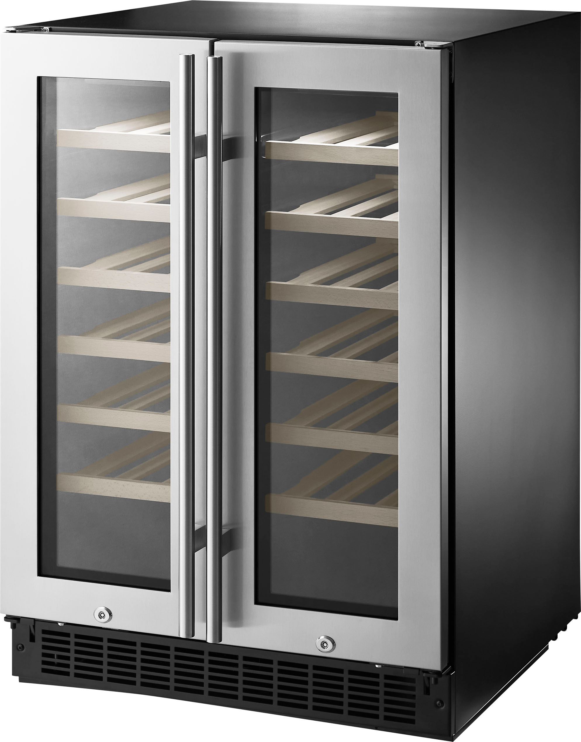 Left View: Insignia™ - Dual Zone Wine and Beverage Cooler with Glass Doors - Stainless Steel