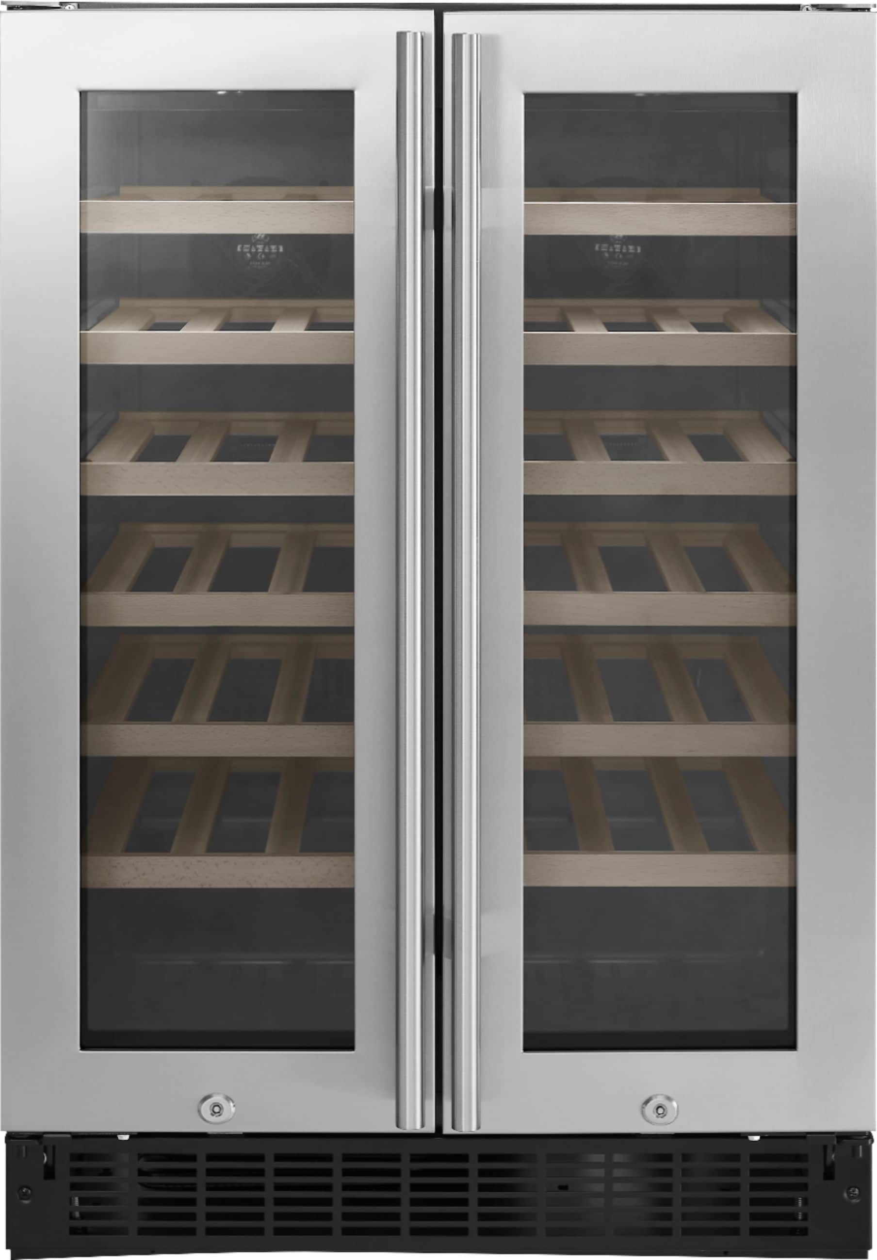 Front. Insignia™ - Dual Zone Wine and Beverage Cooler with Glass Doors - Stainless Steel.