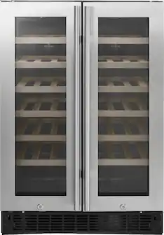 Front. Insignia™ - Dual Zone Wine and Beverage Cooler with Glass Doors - Stainless Steel.