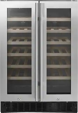 Front. Insignia™ - Dual Zone Wine and Beverage Cooler with Glass Doors - Stainless Steel.