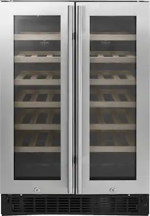 Front. Insignia™ - Dual Zone Wine and Beverage Cooler with Glass Doors - Stainless Steel.