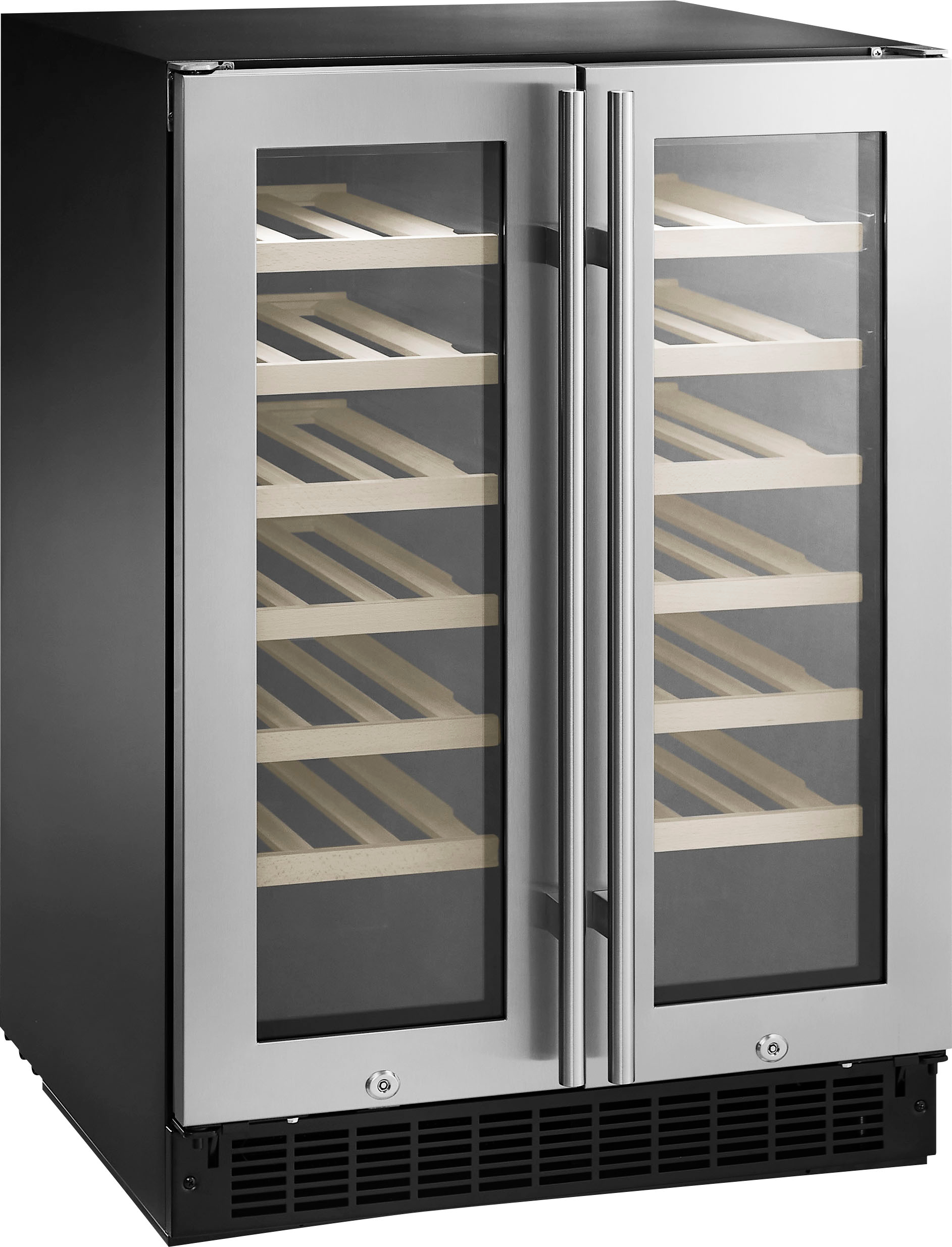 Angle View: Insignia™ - Dual Zone Wine and Beverage Cooler with Glass Doors - Stainless Steel
