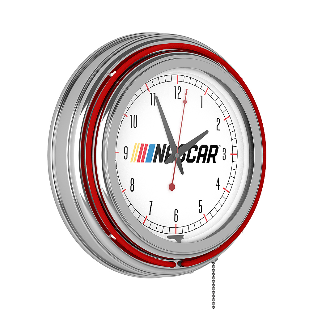 NASCAR Chrome Double Ring Neon Clock - Black, White, Yellow, Red, Blue