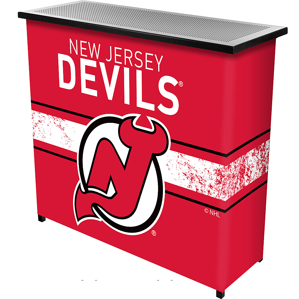 New Jersey Devils NHL Portable Bar Indoor Outdoor, Pop-Up Drink Station Patio, Garage or Man Cave Accessories - Red, Black, White