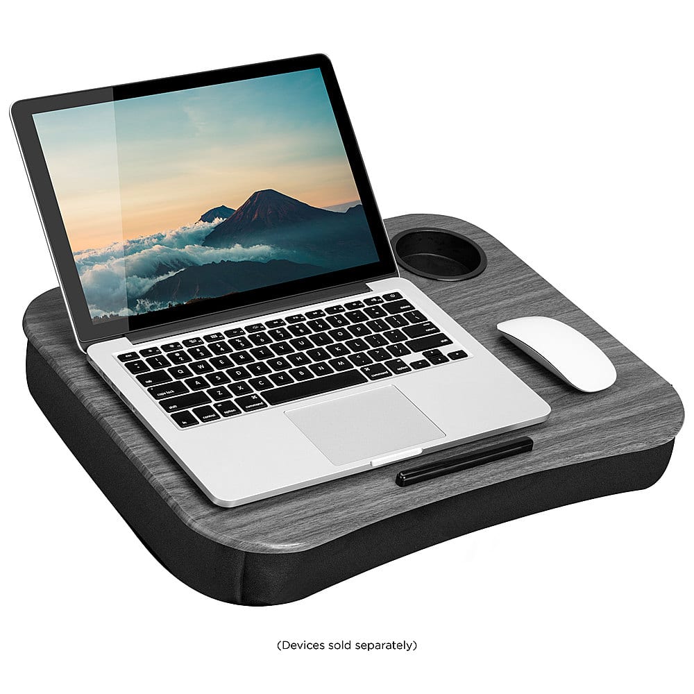 Front. LapGear - Cup Holder Lap Desk for 14" Laptop - Gray Woodgrain.