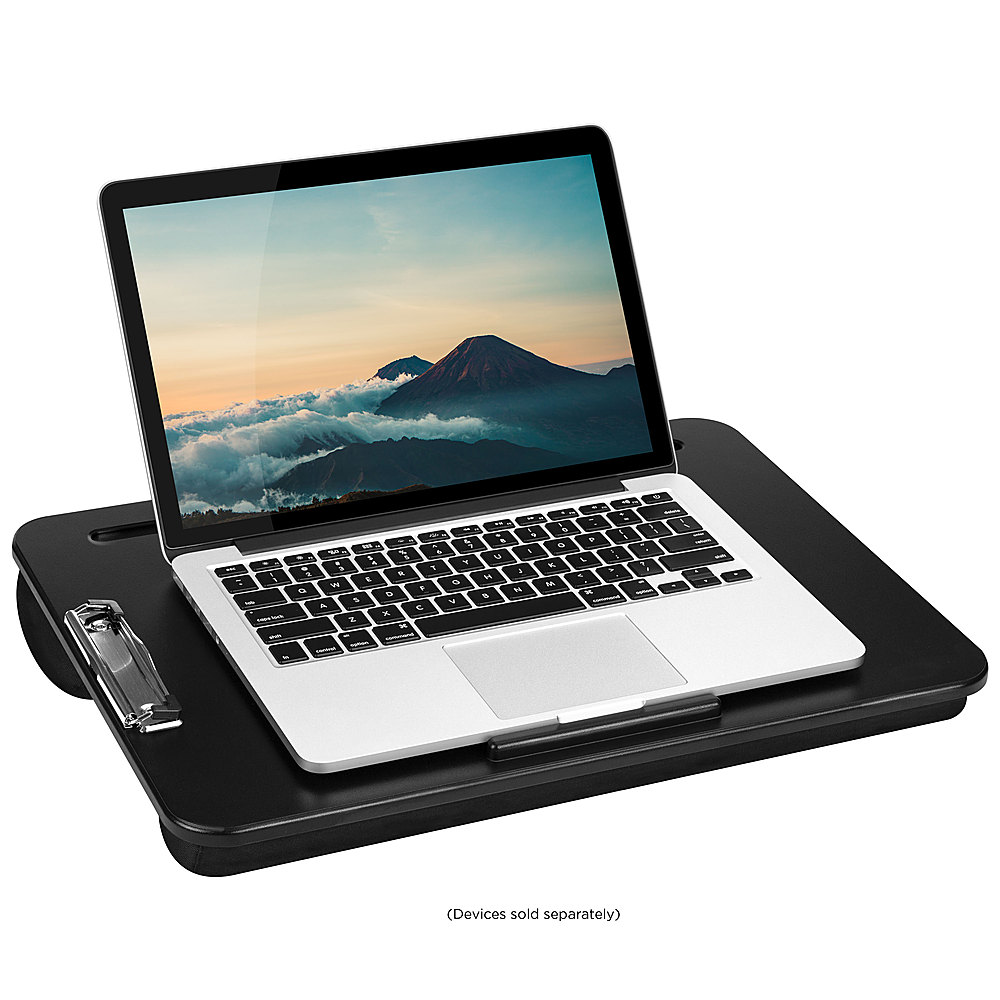 Laptop Lap Desk with Cushion, Portable Laptop Pillow Lap Desk with Pen Slot  for Writing, Fits Up to 15.6 Inch Laptop, Wooden Computer Lap Desk for Bed