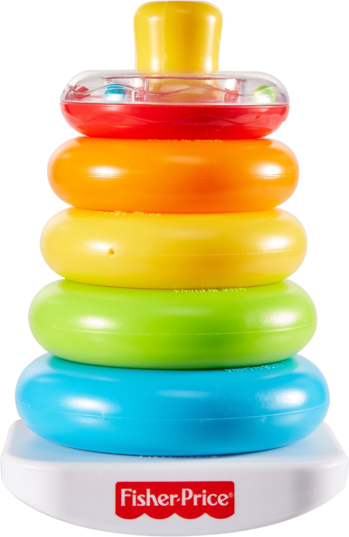 Left View: Fisher-Price Rock-a-Stack Ring Stacking Toy with Roly-Poly Base for Infants