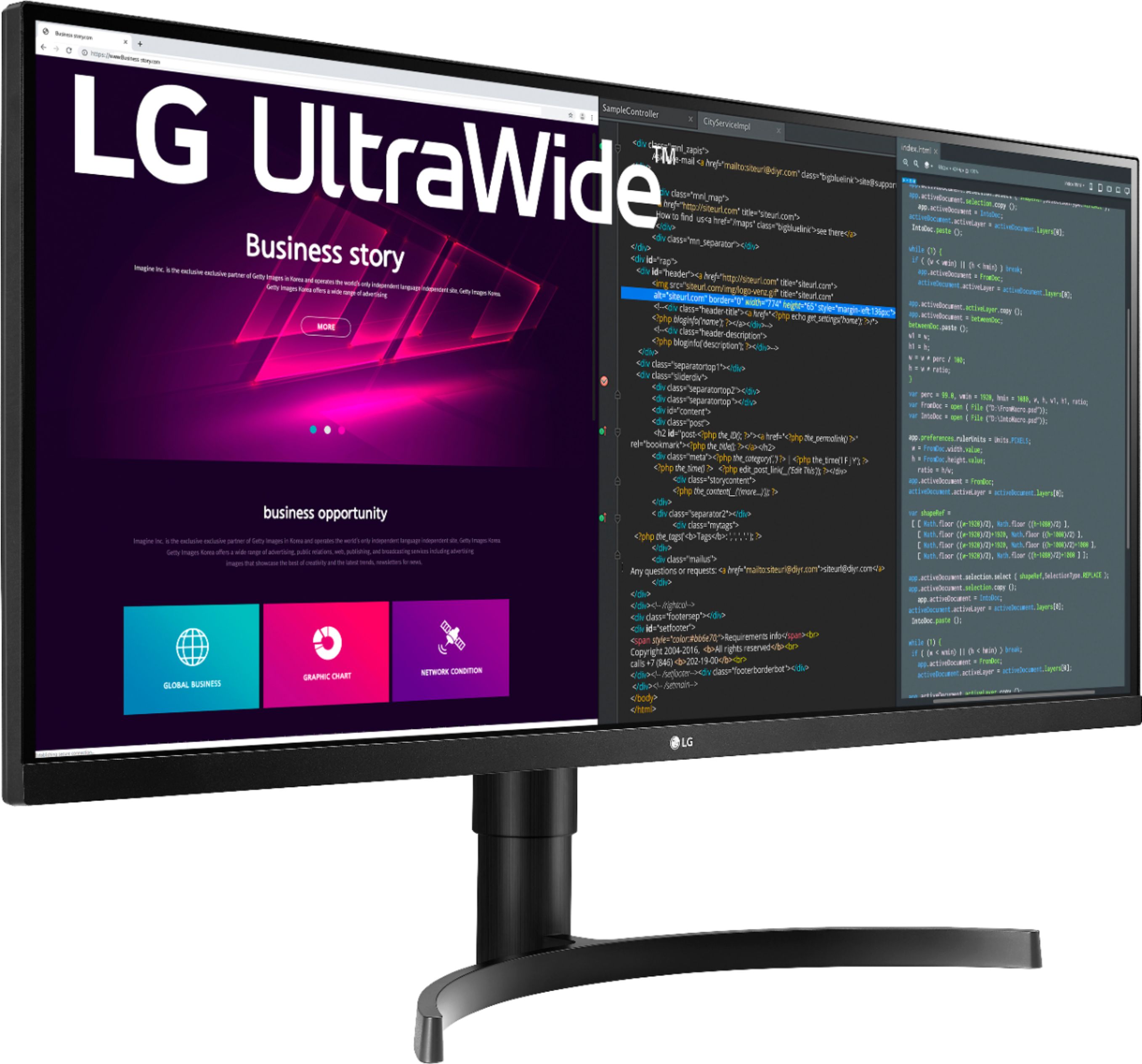 Left View: LG - 34” IPS LED UltraWide WQHD Monitor with FreeSync and HDR 10 - Black