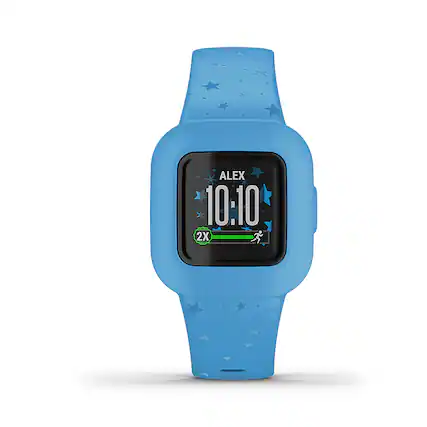 Front. Garmin - vivofit jr. 3 Kids Fitness Activity Tracker - Blue Stars.