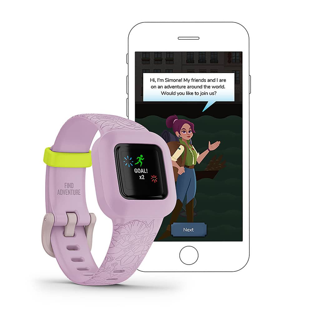 Angle. Garmin - vivofit jr. 3 Kids Fitness Activity Tracker - Lilac Floral.