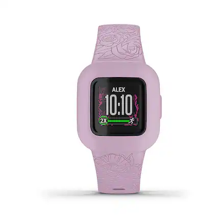 Front. Garmin - vivofit jr. 3 Kids Fitness Activity Tracker - Lilac Floral.