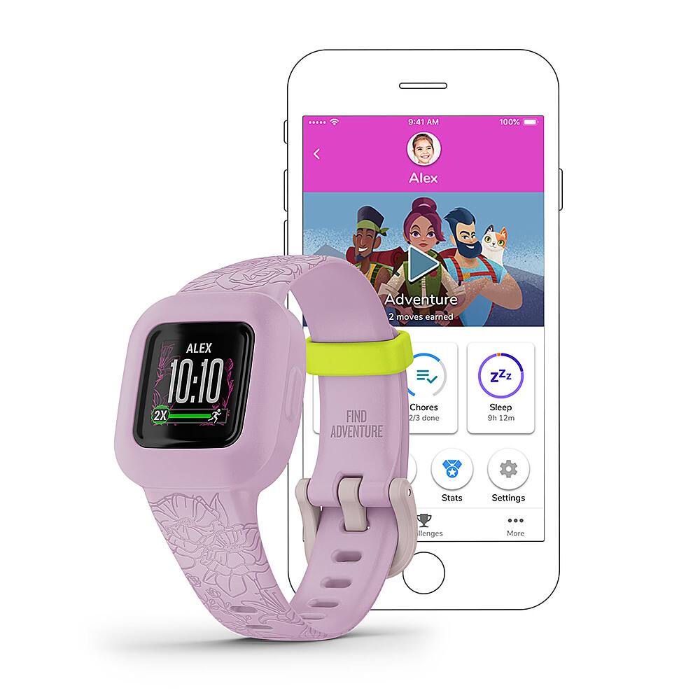 Left. Garmin - vivofit jr. 3 Kids Fitness Activity Tracker - Lilac Floral.