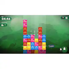 The image shows a game with a timer displaying 04:46. The game features a puzzle with a variety of colors, including pink, yellow, and blue. The objective is to clear the puzzle by matching the blocks. The game has a total of seven objectives to complete.