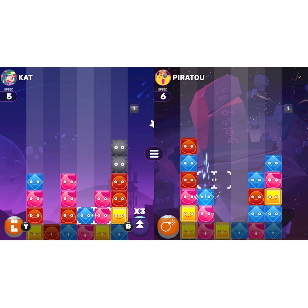 The image features two different games, one of which is a puzzle game with a colorful grid of squares. The other game is a game with a character named Pirataou. The image also shows a comparison of the two games, with the puzzle game on the left side and the Pirataou game on the right side. The Pirataou game has a red block in the center, while the puzzle game has a colorful grid of squares.