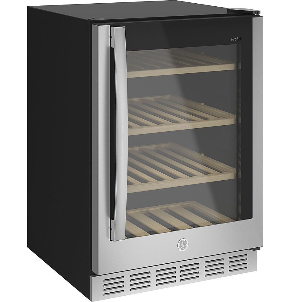 Left View: NewAir - 177-Can Beverage Fridge with Precision Digital Thermostat - Stainless steel