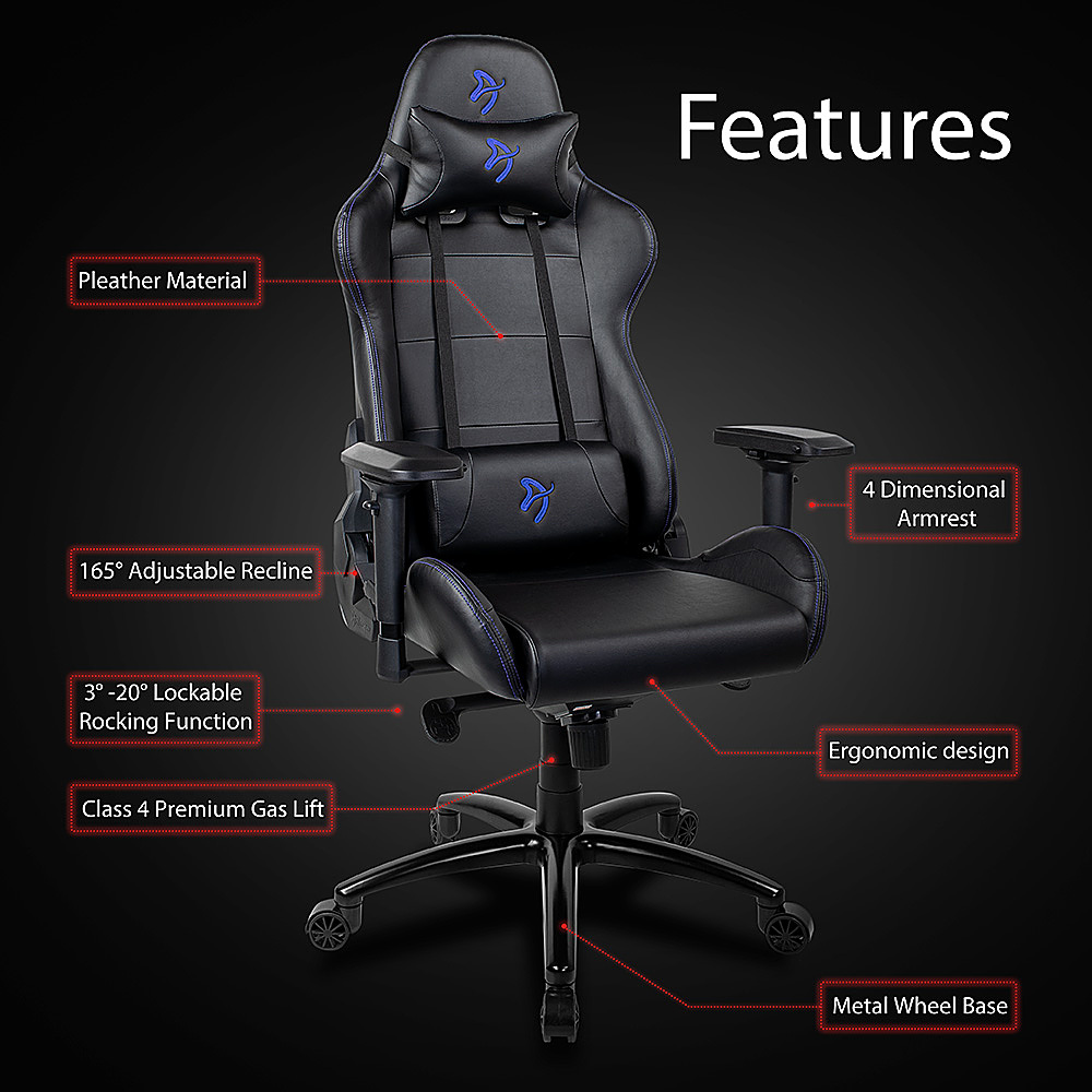 Angle View: Arozzi - Verona Signature Premium PU Leather Ergonomic Gaming Chair - Black - Blue Accents