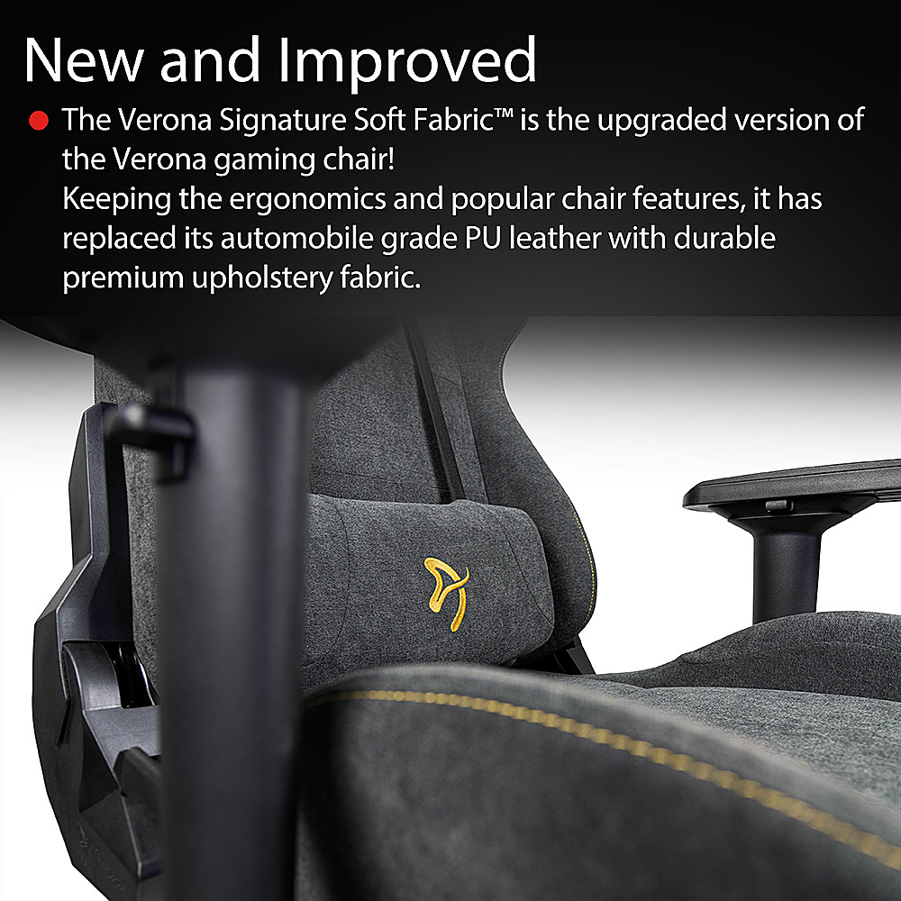 Left View: Arozzi - Verona Signature Premium Soft Fabric Ergonomic Gaming Chair - Dark Grey - Blue Accents