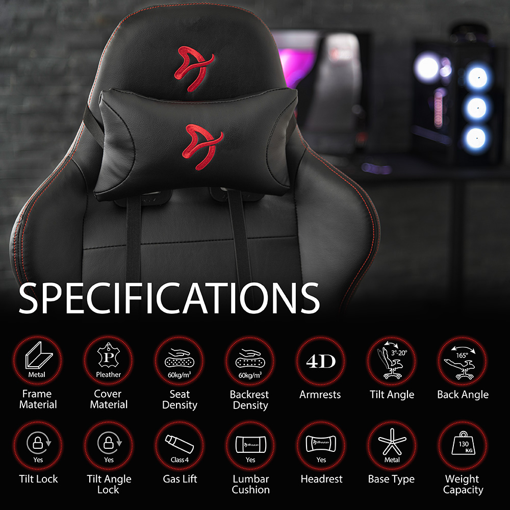 Arozzi - Verona Signature Premium PU Leather Ergonomic Gaming Chair - Black - Red Accents