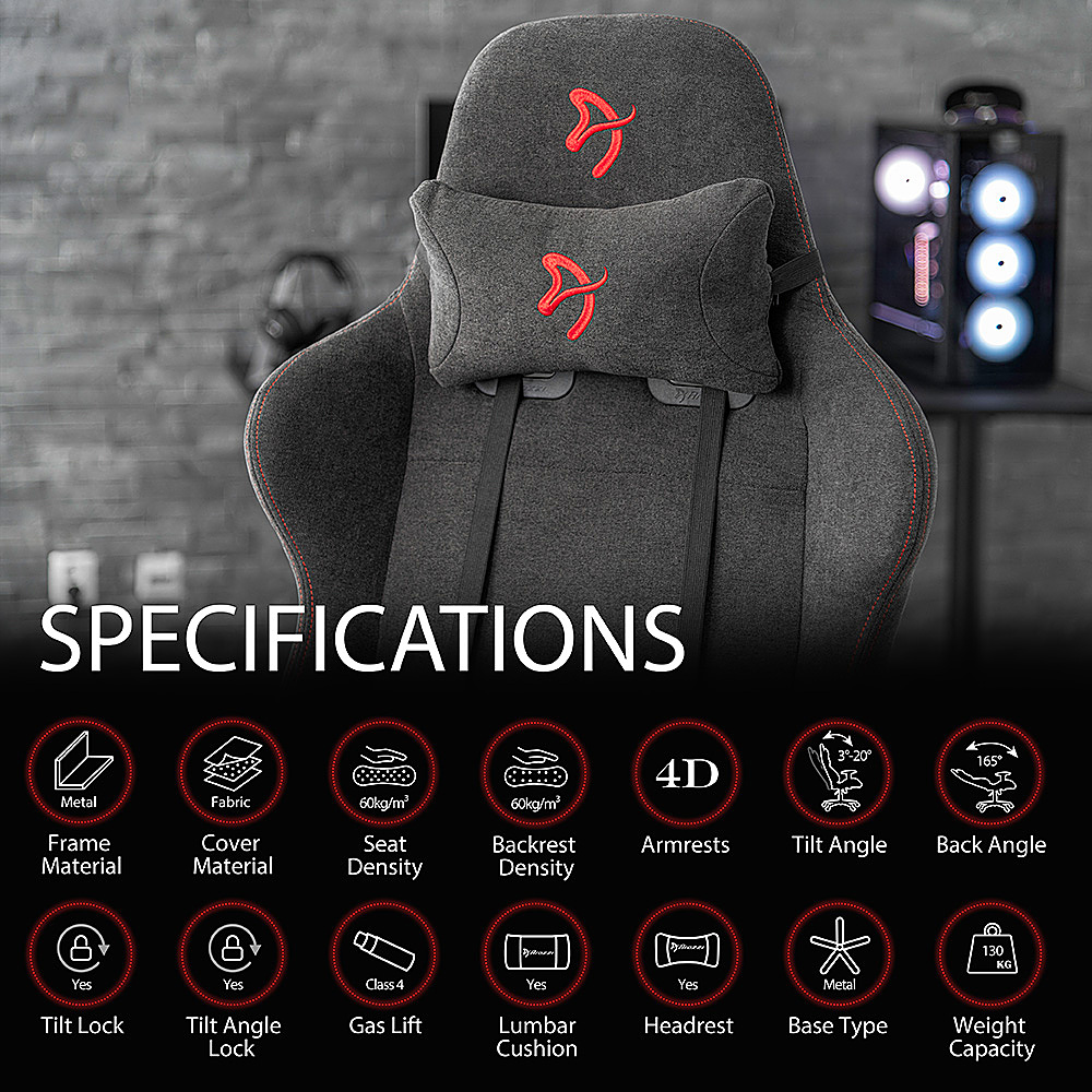Arozzi - Verona Signature Premium Soft Fabric Ergonomic Gaming Chair - Dark Grey - Red Accents