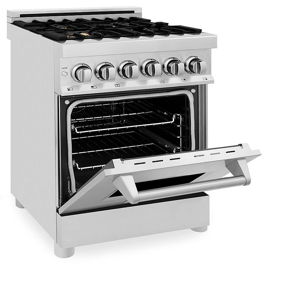 Angle View: ZLINE - 2.8 cu. ft. Professional Dual Fuel Range with Brass Burners - Stainless steel