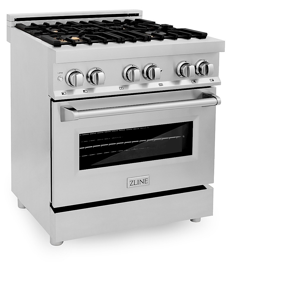 Angle View: ZLINE - 4.0 cu. ft. Dual Fuel Range with Gas Stove and Electric Oven with Brass Burners - Stainless steel