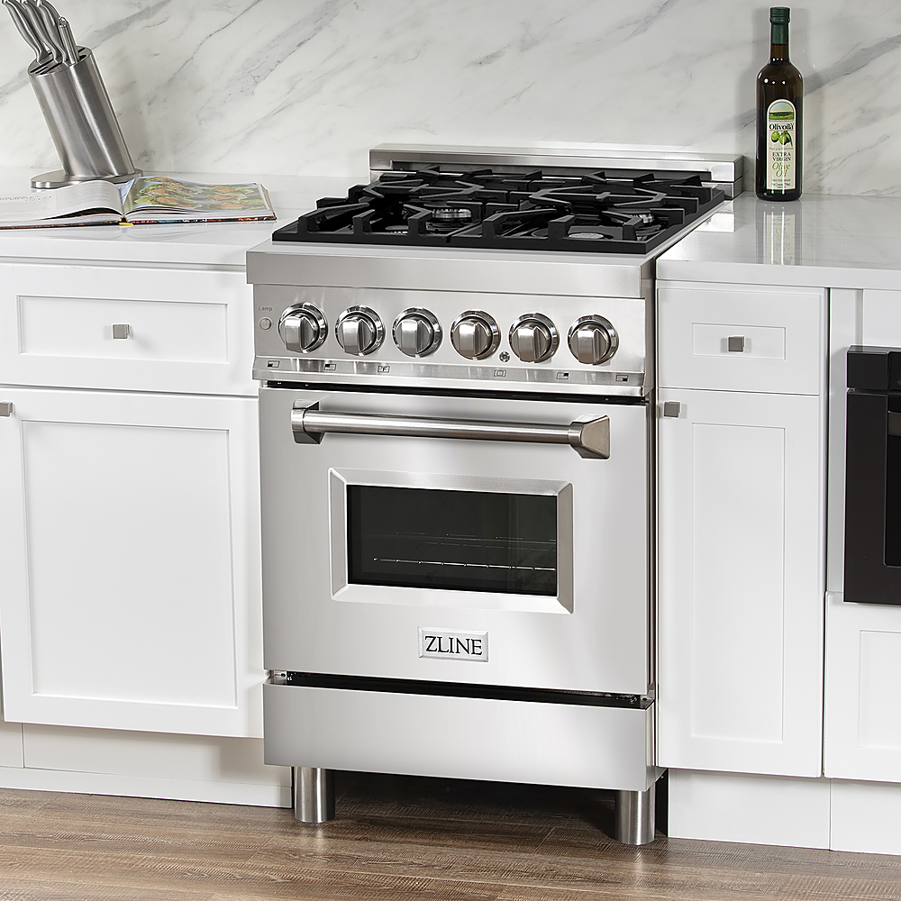 ZLINE 24 2.8 cu. ft. Dual Fuel Range with Gas Stove and Electric Oven in  Stainless Steel and Black Matte Door (RA-BLM-24) 