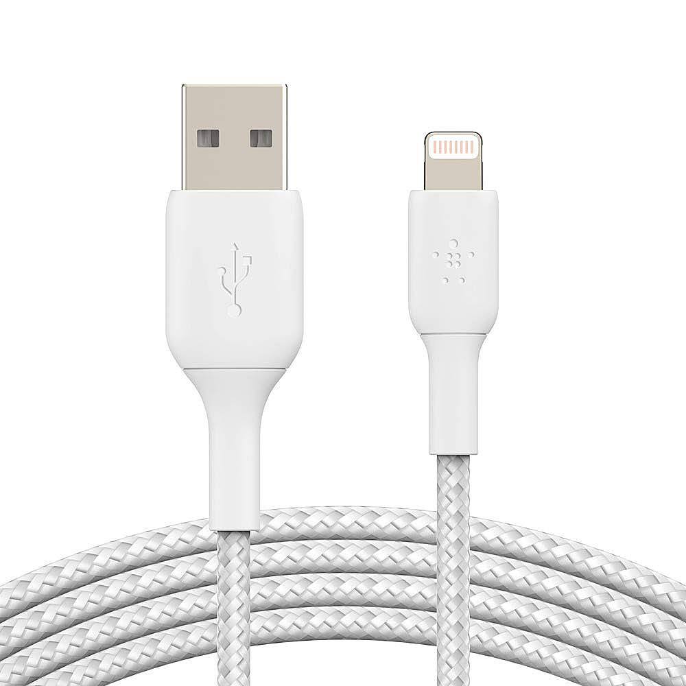 Left. Belkin - BoostCharge Braided USB to Lightning Cable 6.6ft - White.