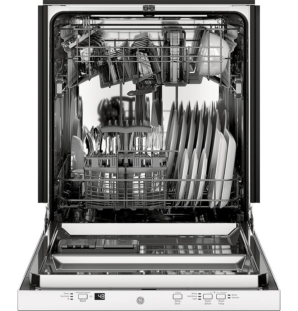Alt View 12. GE - 24" Top Control Built-In Dishwasher with Autosense Cycle, Piranha Food Disposer; 51 dBA - White.