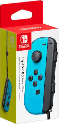 Front. Nintendo - Joy-Con (L) - Neon Blue.