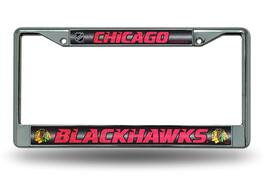Rico Industries - Chicago Blackhawks NHL Sparkly Glitter Bling Look Chrome License Plate Frame - Multi