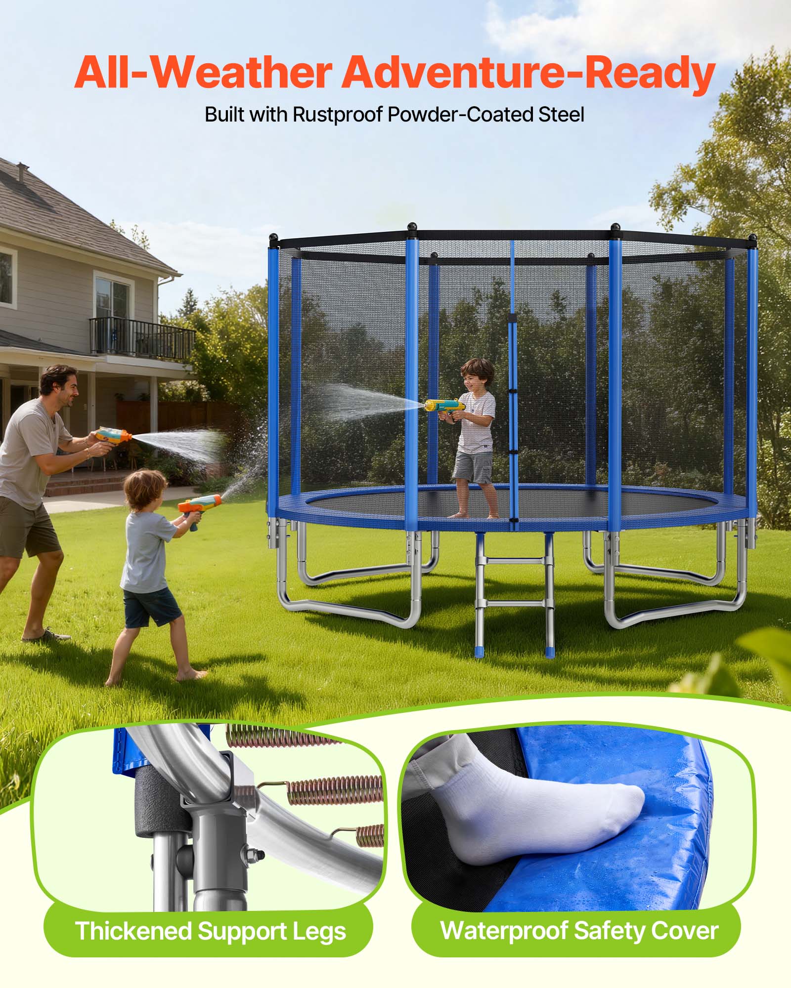 All-Weather Adventure-Ready  
Built with Rustproof Powder-Coated Steel  

Thickened Support Legs  
Waterproof Safety Cover
