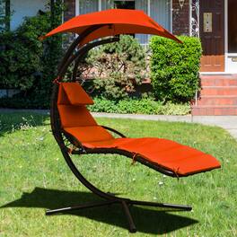 Gymax - Patio Hammock Swing Chair Hanging Chaise w/ Cushion Pillow Canopy - Orange