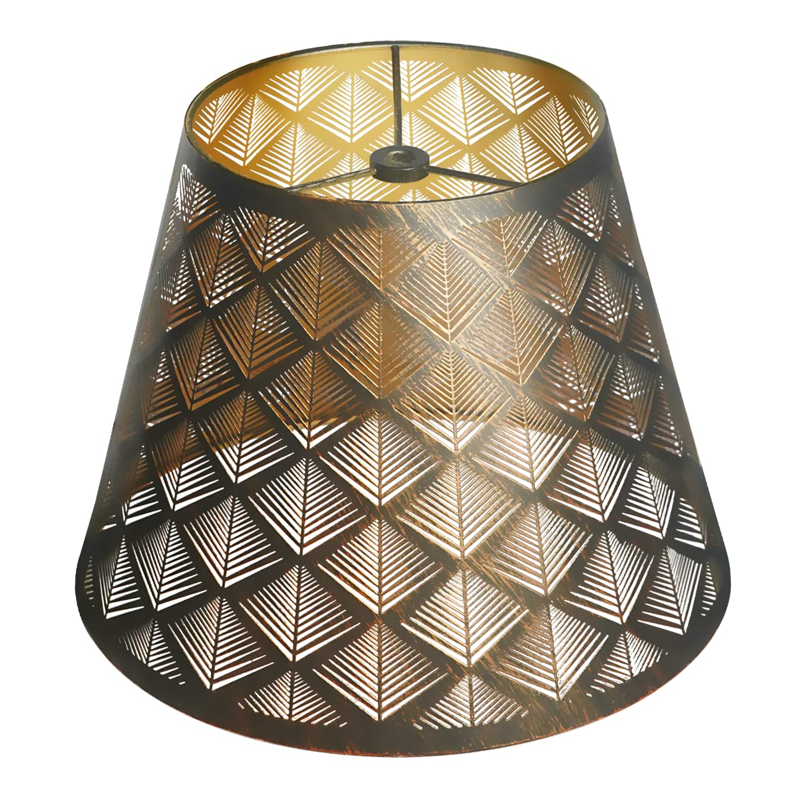 Alucset - Small Barrel Lamp Shade, Metal Etched Arrow Lampshade Replacement for Table Lamps Lights - Antique Bronze&Gold